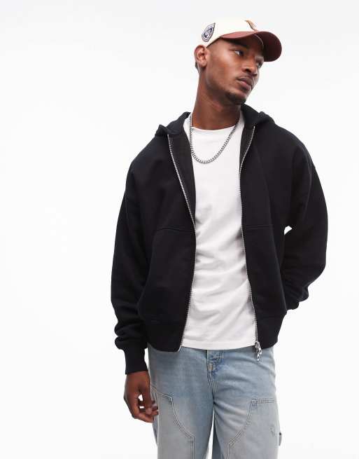 Topman - Premium - Sort oversized hættetrøje i kraftigt stof med lynlås, 4 af 4