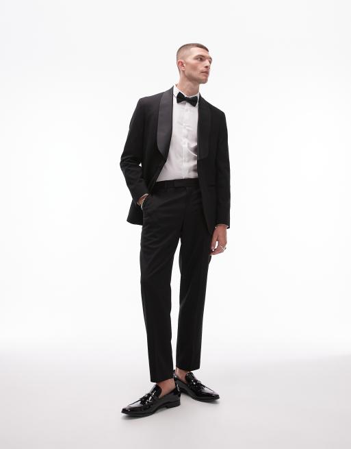 Topman - Premium - Sorte afslappede smokingbukser i uldblanding