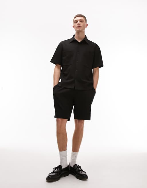 Topman - Premium - Sorte oversized shorts i modal
