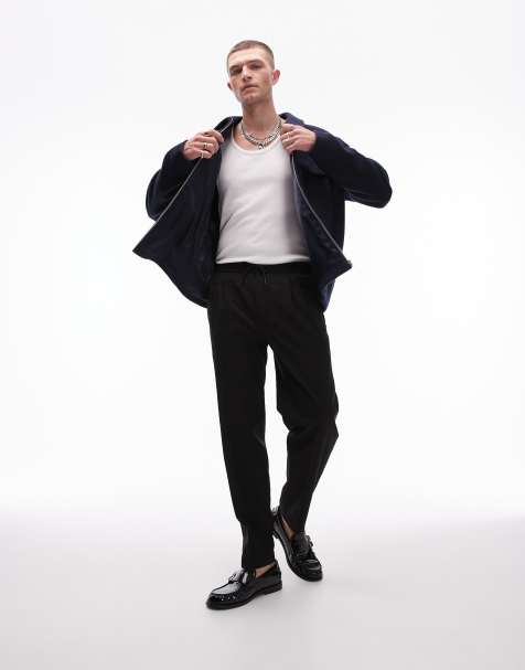 Topman - Premium - Sorte tapered smokingbukser med elastisk talje i uldblanding - view 1