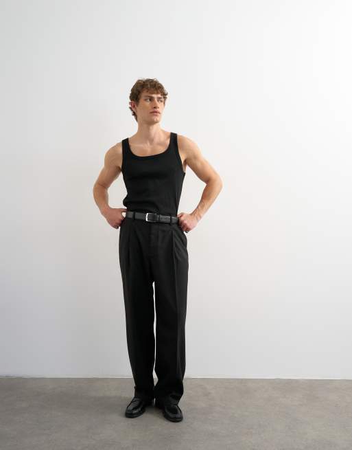 Topman premium square neck ribbed singlet in black, 3 of 5