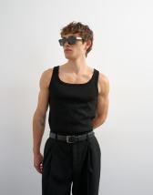 Topman premium square neck ribbed vest in black