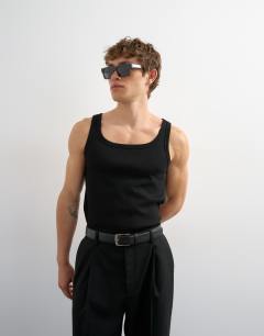 Premium square neck ribbed vest in black