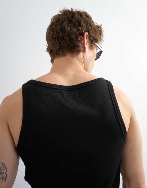 Topman premium square neck ribbed vest in black, 5 of 5