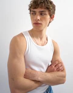 Premium square neck ribbed vest in white