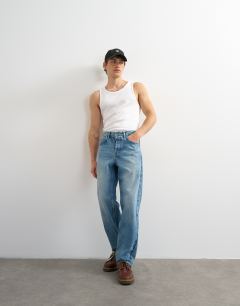 Model wearing Premium square neck ribbed vest in white