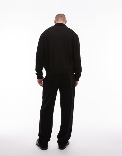 Topman premium straight fit twill jogger in black