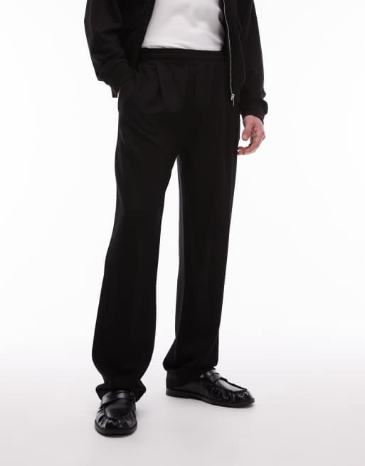 Topman premium straight fit twill jogger in black