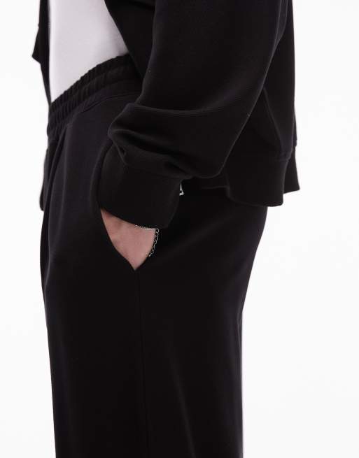 Topman premium straight fit twill jogger in black
