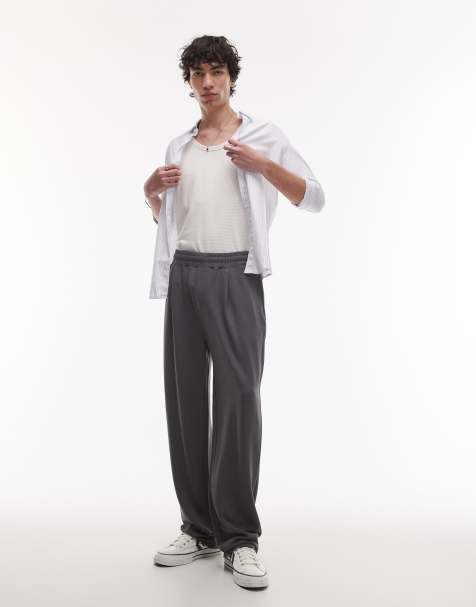Topman premium straight fit twill jogger in charcoal - view 1