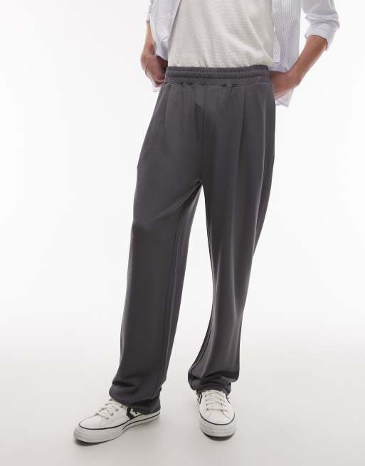 Topman premium straight fit twill jogger in charcoal