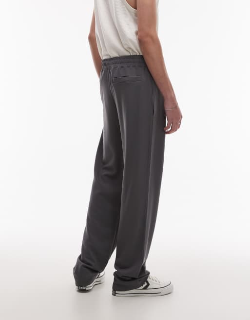 Topman premium straight fit twill jogger in charcoal