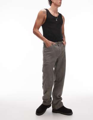 Topman Premium Straight Suede Pants In Gray