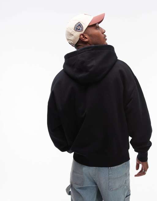 Topman – Premium – Svart, kraftig huvtröja i oversize med dragkedja, 2 av 4