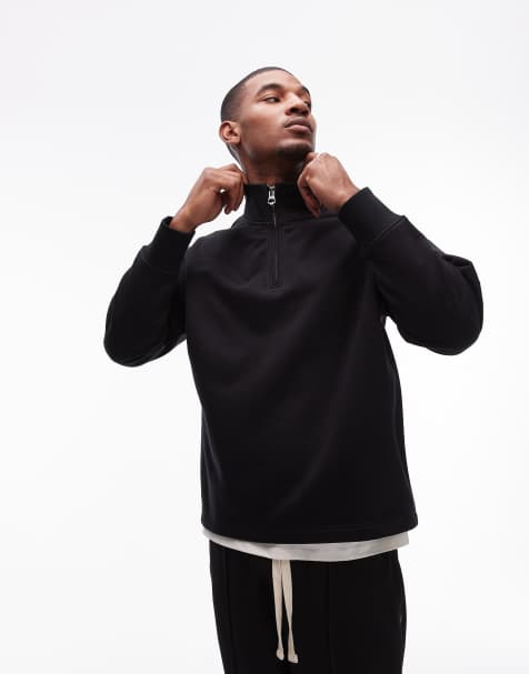 Topman – Premium – Svart, kraftig sweatshirt i oversize med 1/4-lång dragkedja i halsen - view 1