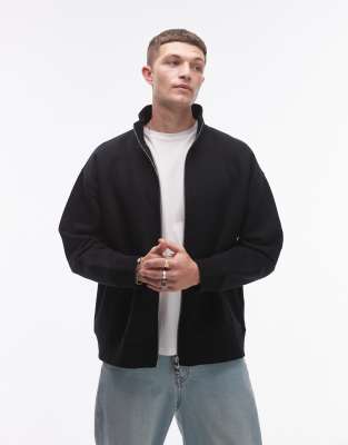 Topman – Premium – Svart, kraftig sweatshirt med dragkedja och ståkrage - view 1