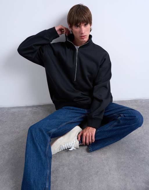 Topman – Premium – Svart tröja i oversize med 1/4-lång dragkedja och ståkrage, 3 av 5