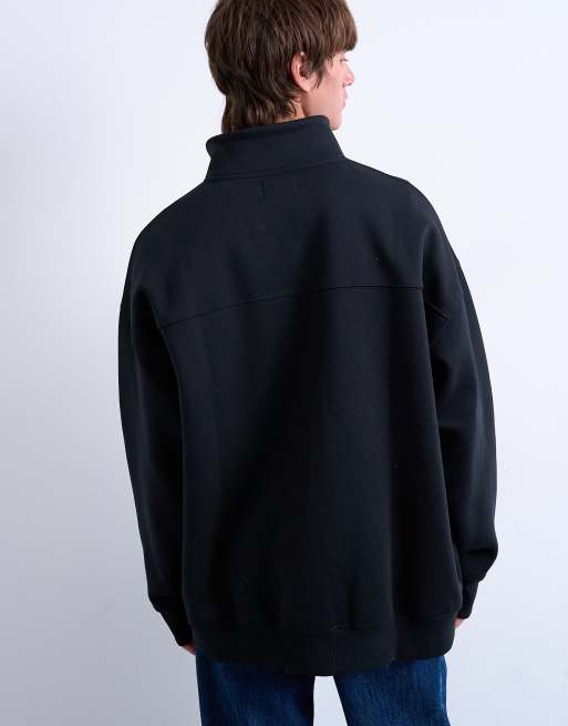Topman – Premium – Svart tröja i oversize med 1/4-lång dragkedja och ståkrage, 5 av 5