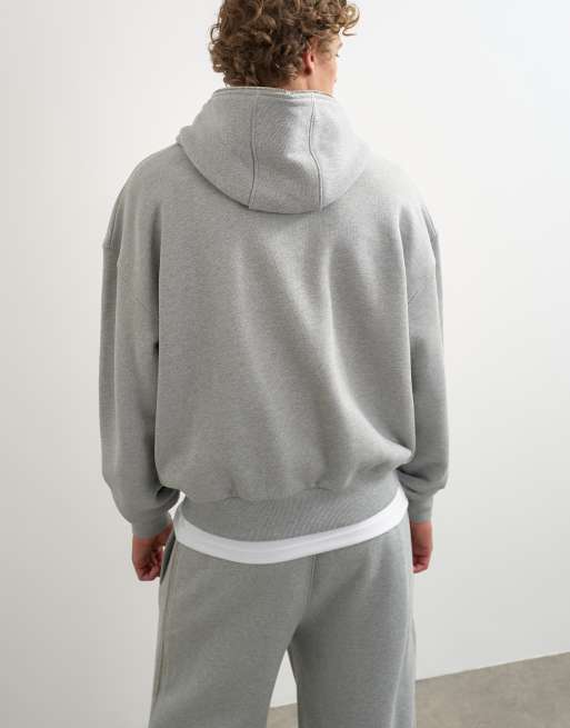 Topman premium sweat à capuche zippé intégral coupe carrée épaisse gris chiné, 4 de 5