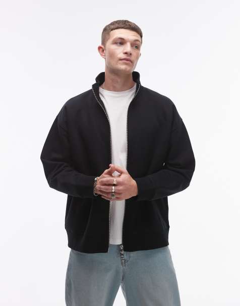 Topman - Premium - Sweatshirt van zware stof met rits en opstaande boord in zwart - view 1