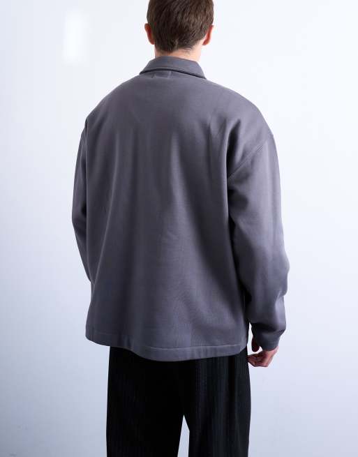 Topman Premium – Szara bluza polo oversize, z zamkiem pod szyją, 5 z 5