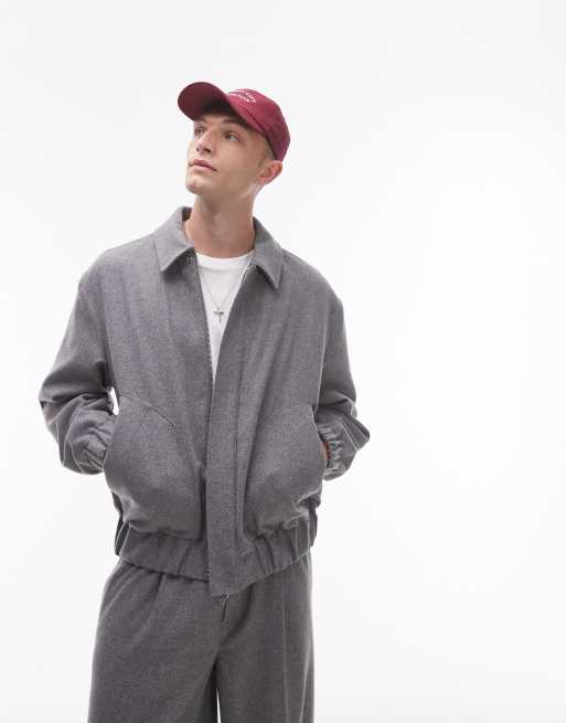 Topman Premium – Szara kurtka Harrington z mieszanki wełny