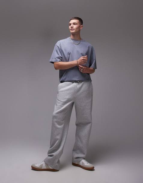 Topman premium heavyweight straight leg jogger in grey marl