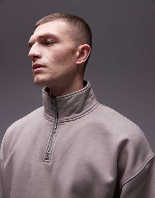 Topman Premium – Szarobeżowa gruba bluza oversize z suwakiem pod szyją, 2 z 4