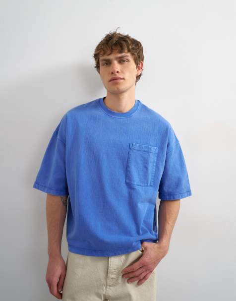 Topman - Premium - T-shirt met rechte pasvorm en zak in blauw met wassing - view 1