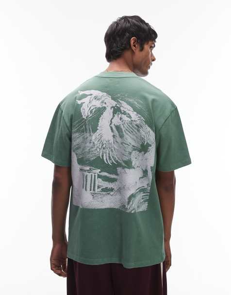 Topman Premium – T-shirt oversize z nadrukiem Ikara, w spranym kolorze szałwiowym - view 1