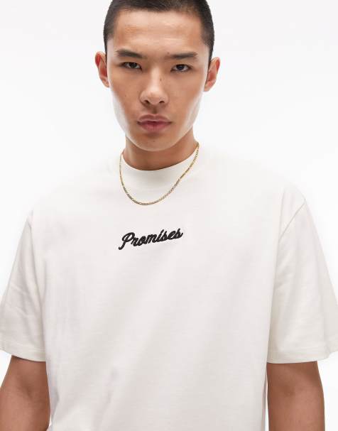 Topman Premium - T-shirt ultra oversize avec inscription « Promises » brodée - Écru - view 1