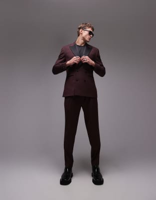 Topman Premium Taper Suit Pants In Red