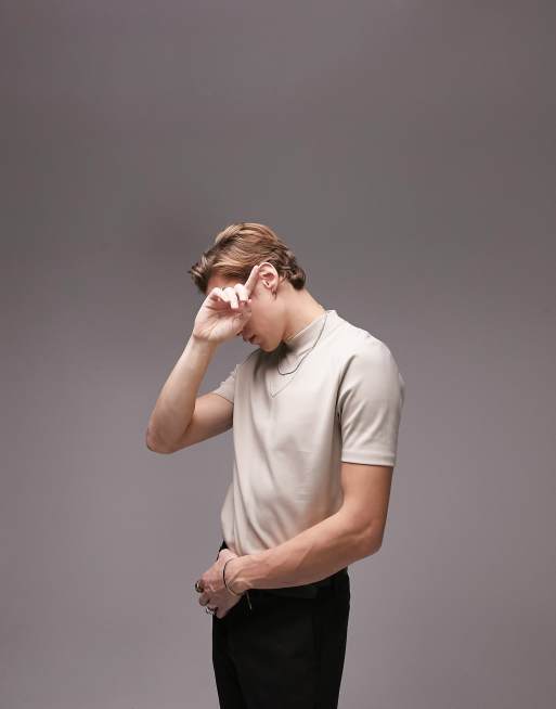 Topman premium turtleneck sweat in stone
