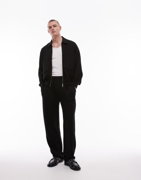 Topman premium twill shacket and trackies in black - view 1