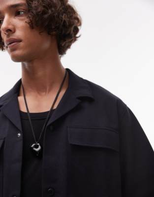 Topman Premium Utility Button Down Jersey Shirt With Snaps
