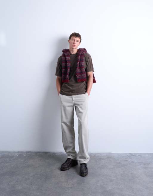 Topman - Premium - Vasket brun T-shirt med 'Nowhere'-broderi i afslappet pasform, 2 af 5