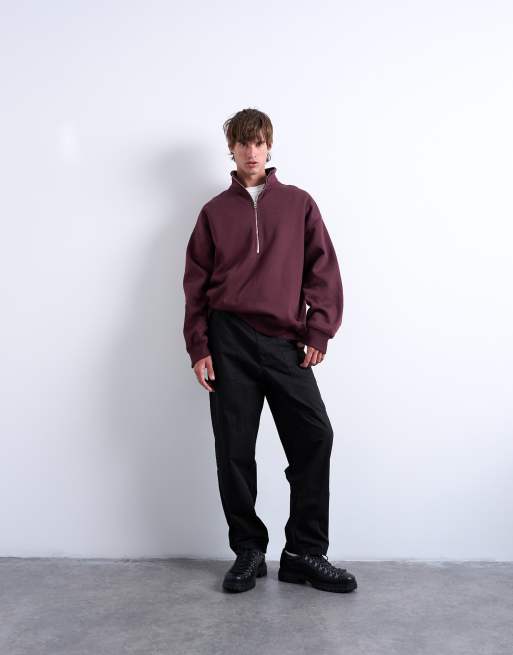 Topman – Premium – Vinröd tröja i oversize med 1/4-lång dragkedja och ståkrage, 2 av 5