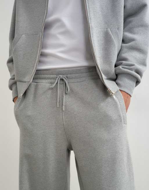 Topman premium wide leg heavyweight full side zip jogger in gray heather, 4 of 5