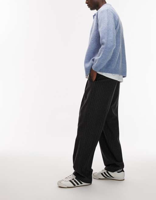 Topman premium wide leg pinstripe wool blend pants in