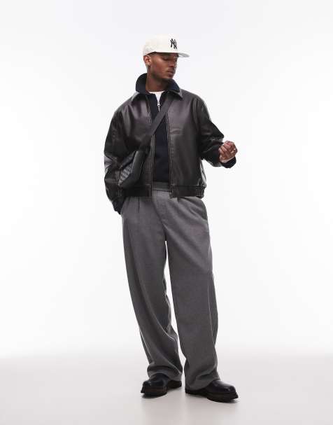 Topman premium wide leg wool mix jogger in grey - view 1