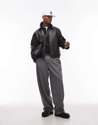 Topman Premium Wide Leg Wool Mix Sweatpants In Gray