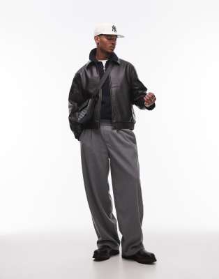 premium wide leg wool mix sweatpants in gray