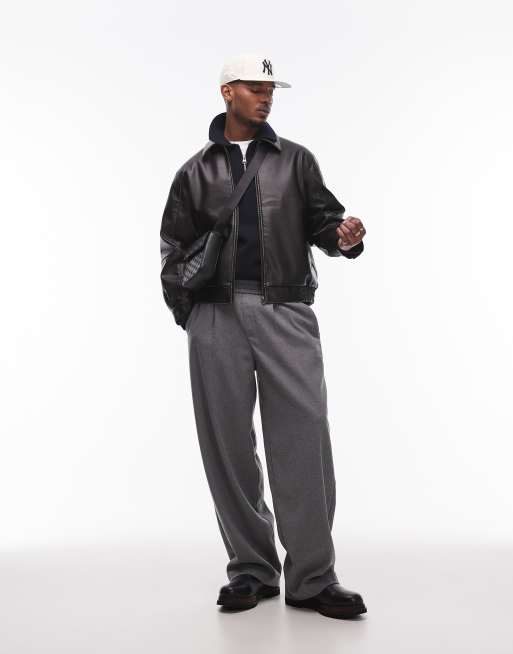 Topman premium wide leg wool mix sweatpants in gray