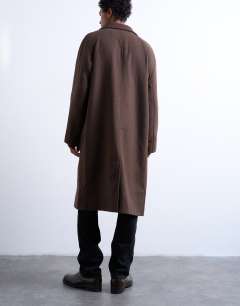 Model wearing Premium wool blend raglan over coat in chocolate