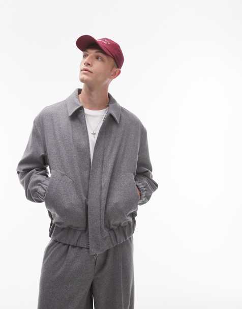 Topman premium wool mix harrington in grey - view 1
