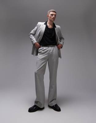 Topman Premium Wool Mix Highwaist Relaxed Suit Pants In Light Gray