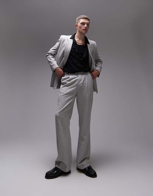 Topman premium wool mix highwaist relaxed suit pants in light gray