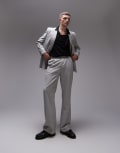 [Topman] Topman premium wool mix highwaist relaxed suit pants in light grey W36R Light Grey
