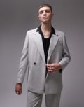 [Topman] Topman premium wool mix oversized double breasted suit jacket in light grey Chest 40 Regular Light Grey