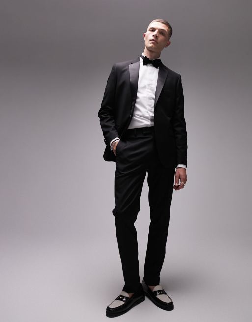 Stretch Wool Black Tuxedo Pants